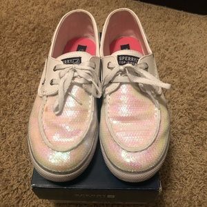 White Sequins Kids Sperry Top-Sider Size 6 Youth